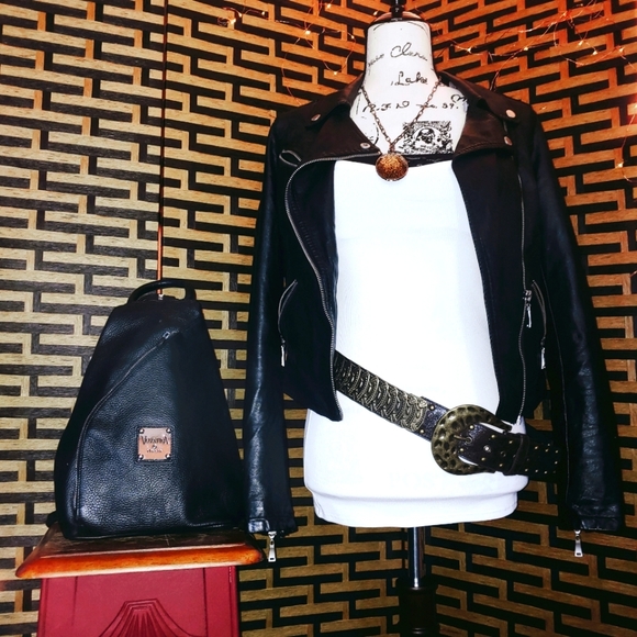 Valentina Italian Black Leather Backpack Handbag - Picture 8 of 11